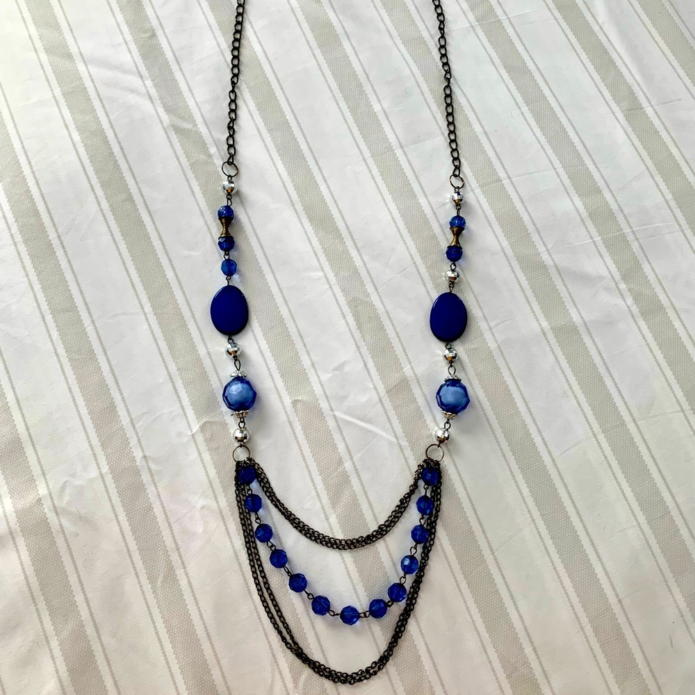 Long Blue Beaded Necklace